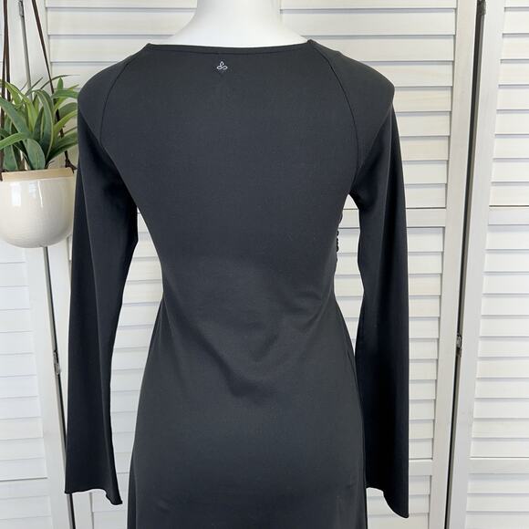 Prana Black Tally Dress Cross Front Faux Wrap Long‎ Sleeve Key Pocket Size M - Picture 4 of 8